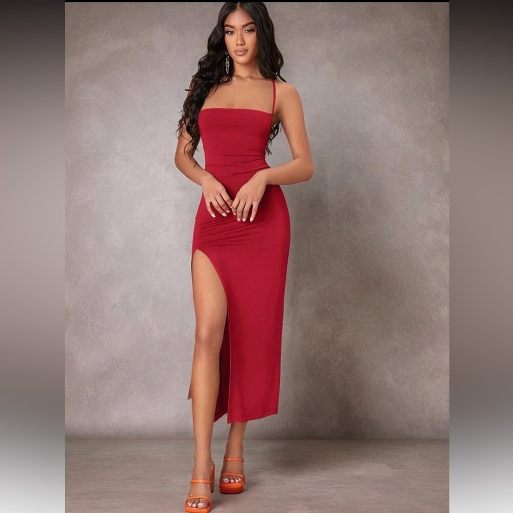 Strapless Red Dress with Slit